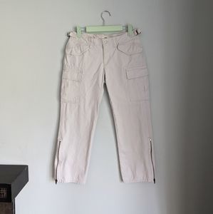 Y2K 2003 Old Navy Jr 1 Beige Khaki Cropped Cargo Pants Capri Zippered Ankle 211